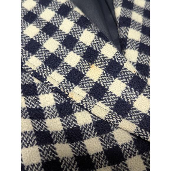 Vintage Jaeger Plaid Gingham Wool Blazer Structured Jacket Womens Medium Navy - Picture 4 of 8